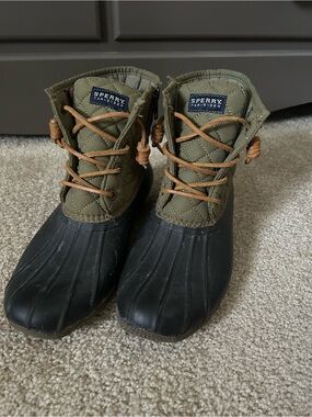 Sperry Quilted Olive and Black Waterproof Duck Boots